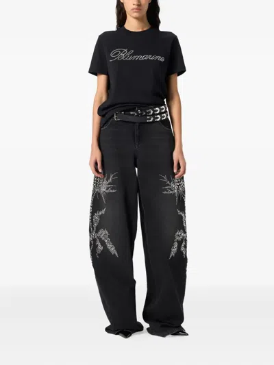 Blumarine Black Jeans With Belt Loops And Embroidery On The Front In Denim Woman In Black