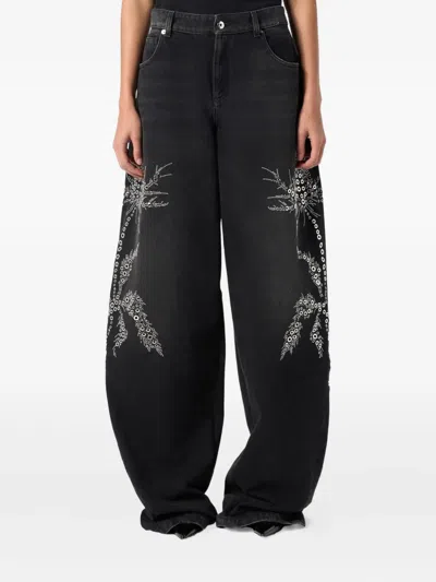 Blumarine Black Jeans With Belt Loops And Embroidery On The Front In Denim Woman In Black