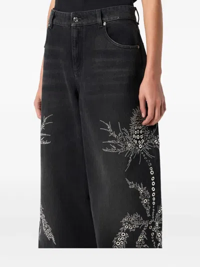 Blumarine Black Jeans With Belt Loops And Embroidery On The Front In Denim Woman In Black