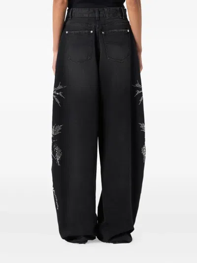 Blumarine Black Jeans With Belt Loops And Embroidery On The Front In Denim Woman In Black