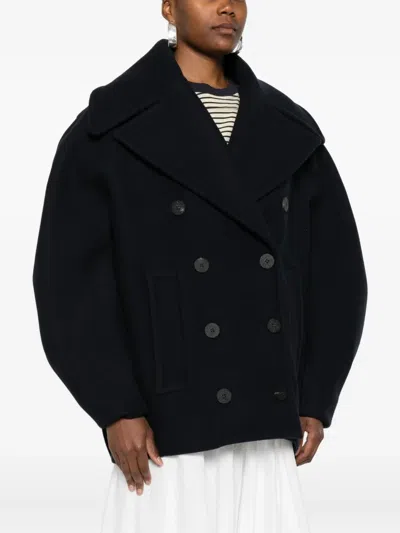 Jacquemus Double-breasted Coat Featuring Notched Lapels In Blue