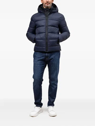 Fay Double-front Down Jacket In Calendered Poplin In Blue