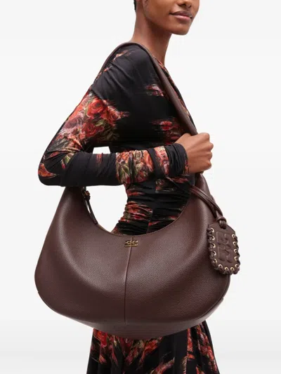 Ganni Medium Hobo Tote Bag In Brown