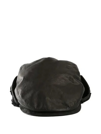 Y's Black Soft Leather Ear Muff Cap In Black