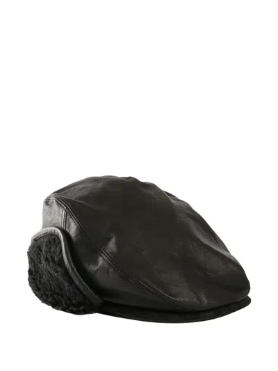 Y's Black Soft Leather Ear Muff Cap In Black