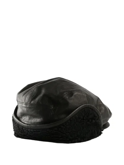 Y's Black Soft Leather Ear Muff Cap In Black