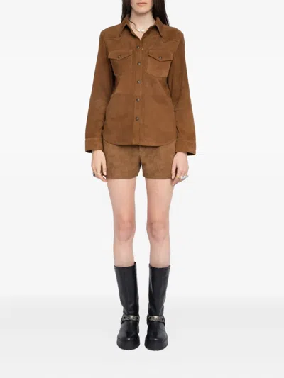 Zadig & Voltaire Womens Daim Thelma Patch-pocket Suede Shirt Xs In Brown