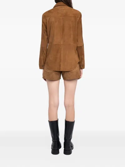 Zadig & Voltaire Womens Daim Thelma Patch-pocket Suede Shirt Xs In Brown