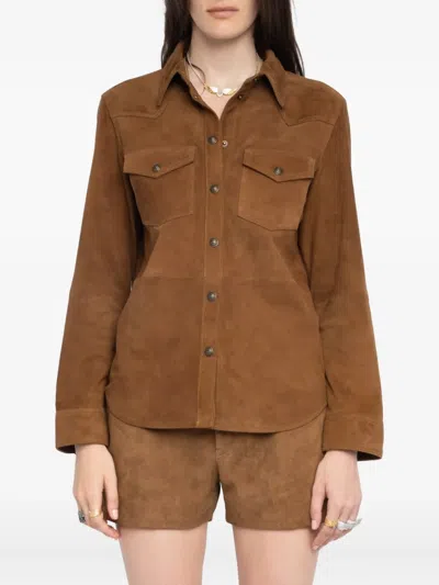 Zadig & Voltaire Womens Daim Thelma Patch-pocket Suede Shirt Xs In Brown