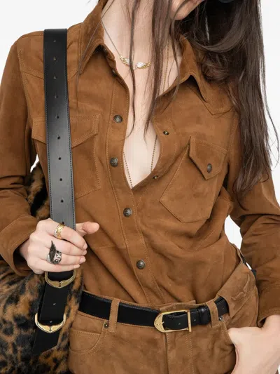 Zadig & Voltaire Womens Daim Thelma Patch-pocket Suede Shirt Xs In Brown