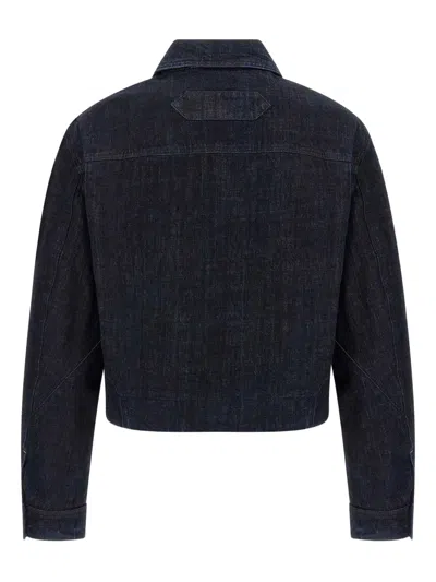 Jacquemus Dark Indigo Denim Jacket With Front Zipper And Logo In Blue
