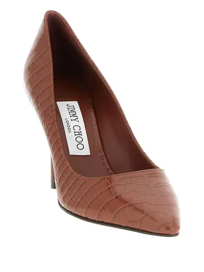 Jimmy Choo 85mm Romy Crocodile-effect Pointed-toe Pumps In Brown