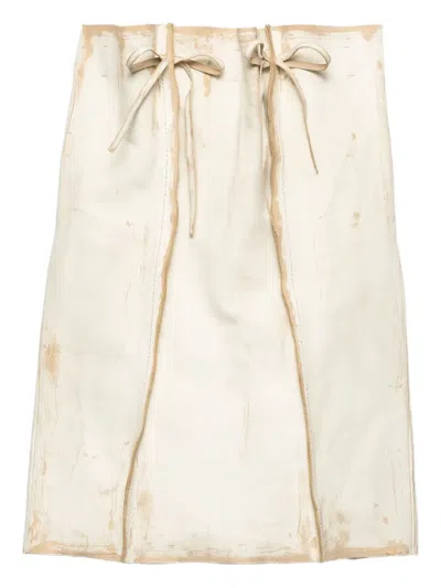 Prada Abstract Print Drawstring Waist Front Slit Skirt In Brown