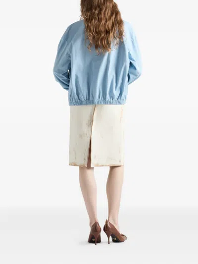 Prada Abstract Print Drawstring Waist Front Slit Skirt In Brown