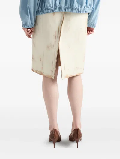 Prada Abstract Print Drawstring Waist Front Slit Skirt In Brown