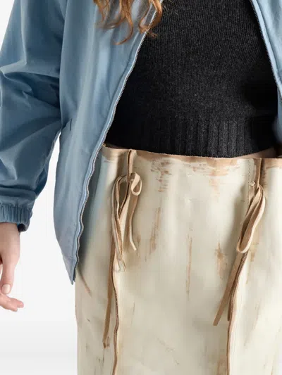 Prada Abstract Print Drawstring Waist Front Slit Skirt In Brown