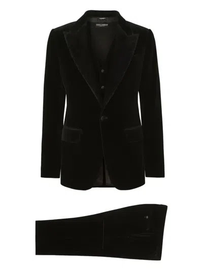 Dolce & Gabbana Tailored Suit Three Piece Velvet Texture In Black
