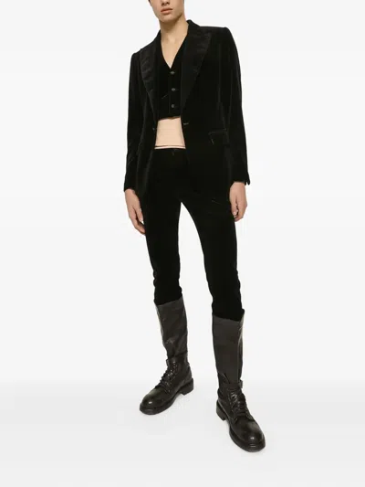 Dolce & Gabbana Tailored Suit Three Piece Velvet Texture In Black