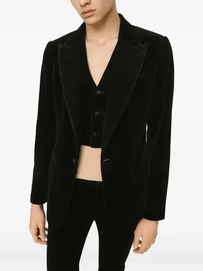 Dolce & Gabbana Tailored Suit Three Piece Velvet Texture In Black