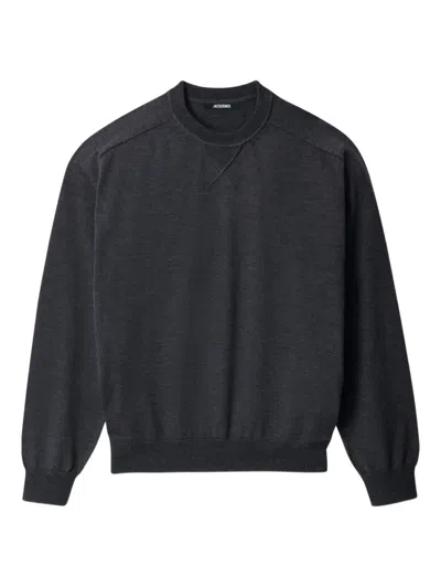Jacquemus Long Sleeve Crewneck Sweater With Ribbed Cuffs In Black