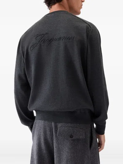 Jacquemus Long Sleeve Crewneck Sweater With Ribbed Cuffs In Black