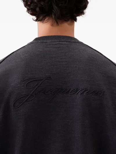 Jacquemus Long Sleeve Crewneck Sweater With Ribbed Cuffs In Black