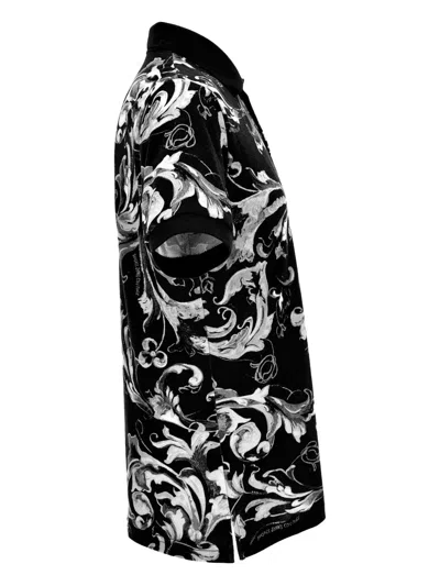 Versace Jeans Couture Baroque Design Short Sleeve Polo T-shirt In Black