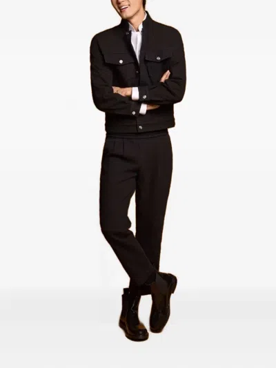 Shanghai Tang Drawstring-waistband Textured Trousers In Black