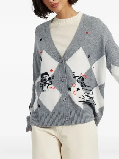 Chinti & Parker Wool Cashmere Peanuts Poker Cardigan In Gray