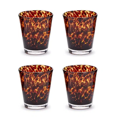 The Company Store Tortoise Print Double Old Fashion Glasses, Set Of 4 In Brown