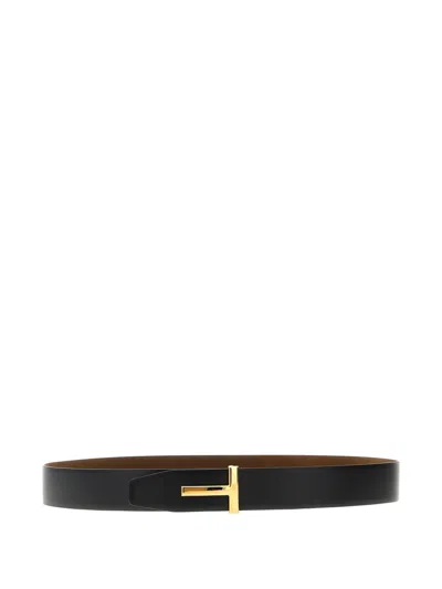 Tom Ford Multicolor Textured Reversible Buckle Belt In Brown