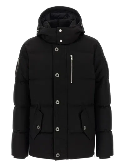 Moose Knuckles Forrestville Black Down Jacket With Fixed Hood And Logo Patch On The Sleeve In Cotton Blend Man In Black