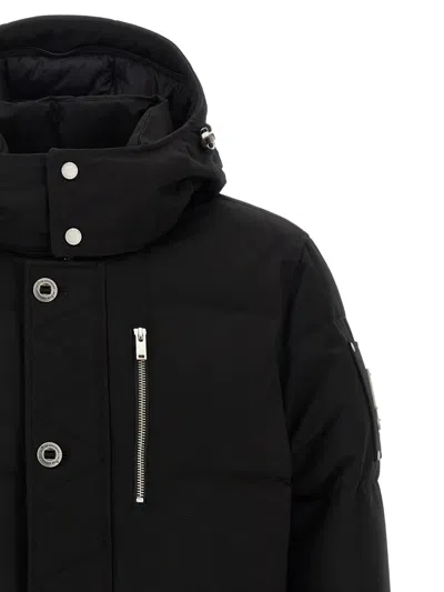 Moose Knuckles Forrestville Black Down Jacket With Fixed Hood And Logo Patch On The Sleeve In Cotton Blend Man In Black