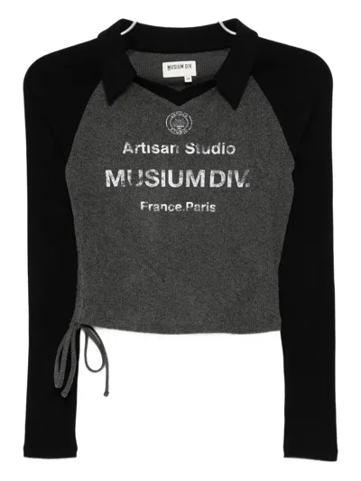 Musium Div. Logo-print Collar-embellished T-shirt In Black