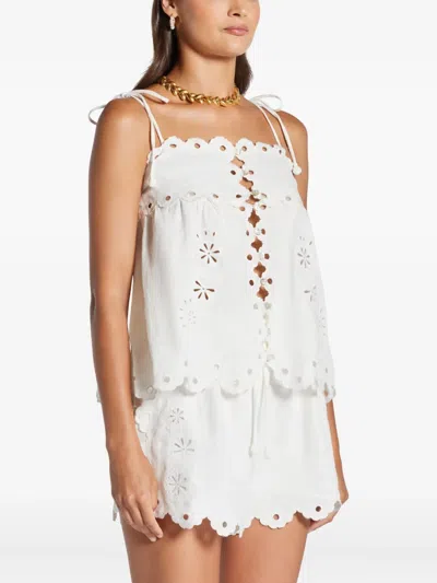 Farm Rio Off-white Flowers Richelieu Euroflax Premium Linen Blouse