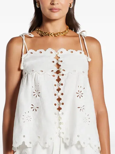 Farm Rio Off-white Flowers Richelieu Euroflax Premium Linen Blouse