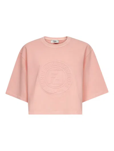 Fendi Women Pink T-shirt With Cropped Design And Raised Logo On The Front In Cotton Woman