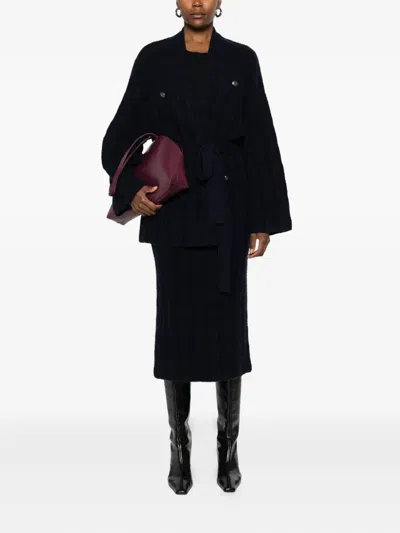 Eric Bompard Jacquard Belted Jacket In Blue