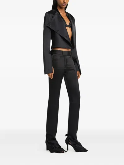 Courrèges Asymmetric Double Breasted Wool Blend Jacket In Black