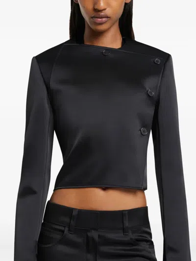 Courrèges Asymmetric Double Breasted Wool Blend Jacket In Black