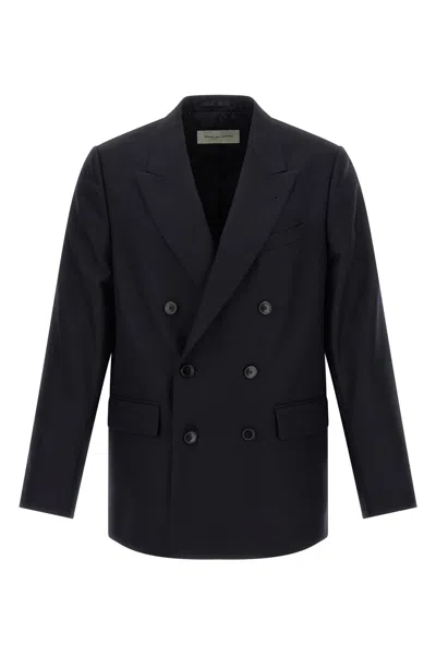 Dries Van Noten Double Breasted Wool Jacket With Notched Lapels In Blue