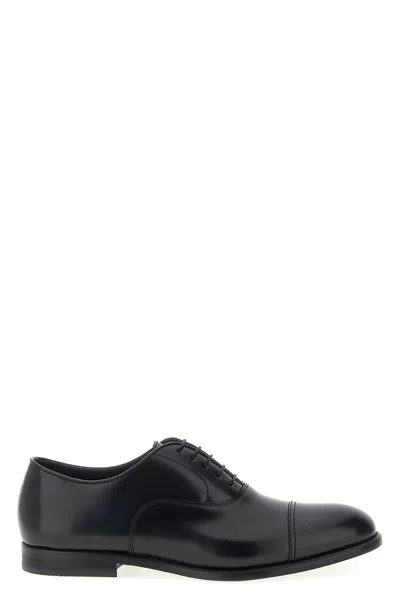 Doucal's Blue Oxford Shoes In Brushed Leather With Toe Cap In Black