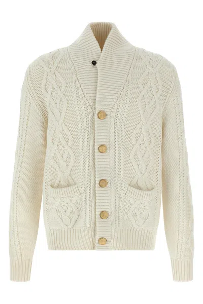 Brunello Cucinelli Cashmere Cardigan With Cable Knit Design In Neutral