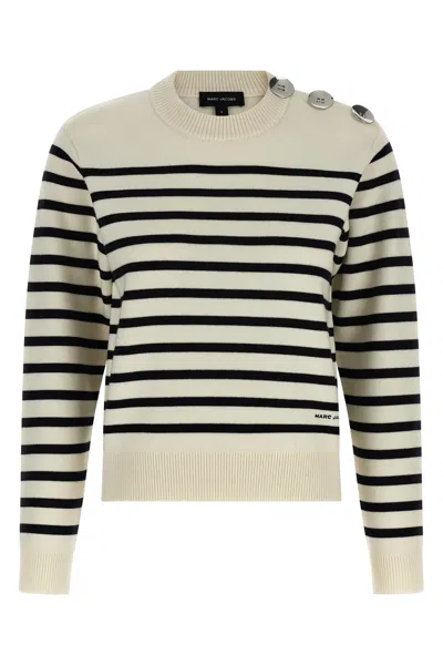 Marc Jacobs Striped Crew Neck Long Sleeve Sweater In Neutral