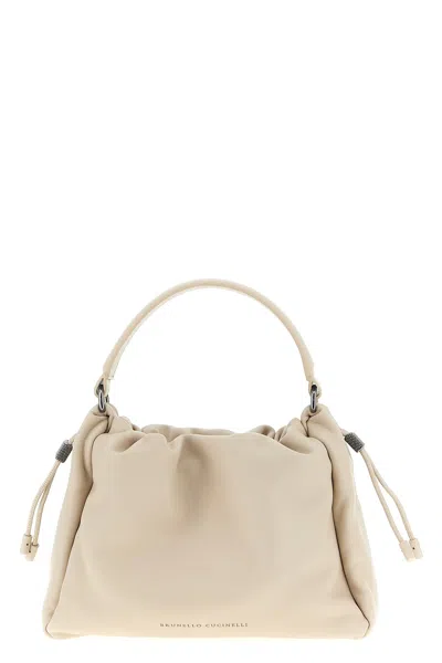 Brunello Cucinelli Women Bucket Mellow Small Leather Handbag In Sand