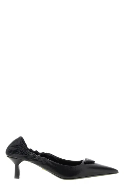 Prada Pointed Toe Kitten Heel Pumps With Ruched Detail In Black
