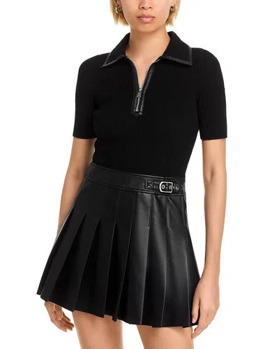 Simkhai Linnie Ribbed-knit And Pleated Mini Dress In Black