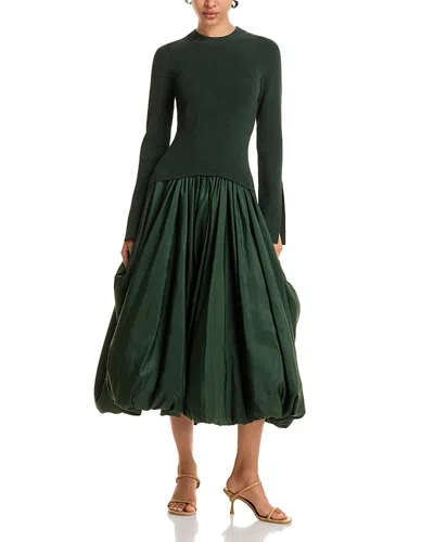 Simkhai Kenlie Pleated Mixed Media Midi Dress In Green