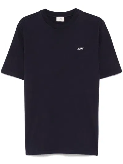 Autry Blue Cotton T-shirt With White Logo Print In Blue