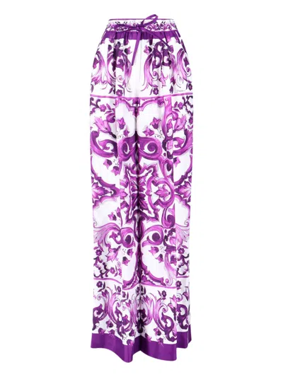 Dolce & Gabbana Majolica-print Twill Trousers In Purple